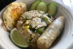Special menu: Fried Rice Chicken with egg and FREE crispy egg roll